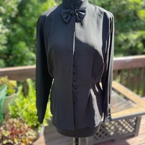 Oscar de la Renta Black Blouse with Bow Detail